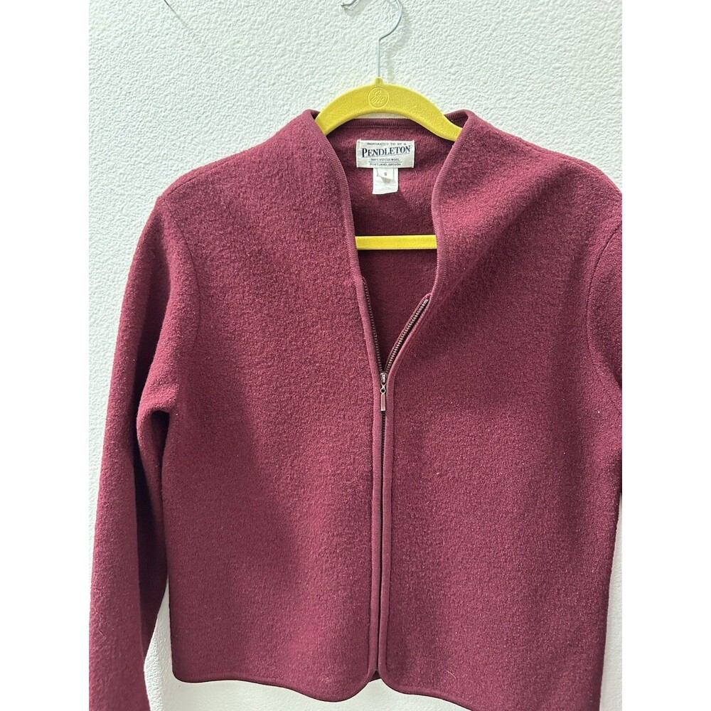 Pendleton Oregon Zip Sweater 100% Virgin Wool Deep Red Size Small